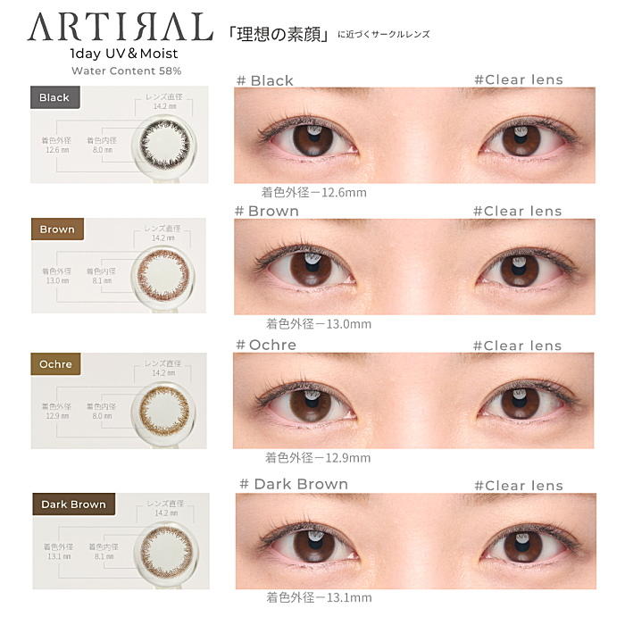 アーティラルワンデーUVモイスト58のカラーと瞳