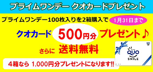 プライムワンデー100枚入り2箱で500円クオカードプレゼント