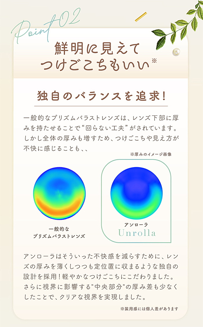 アンローラは回転しない工夫で優れた装用感