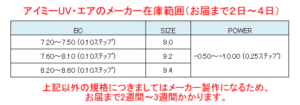 アイミーアスフェリックUVエアのメーカー在庫範囲